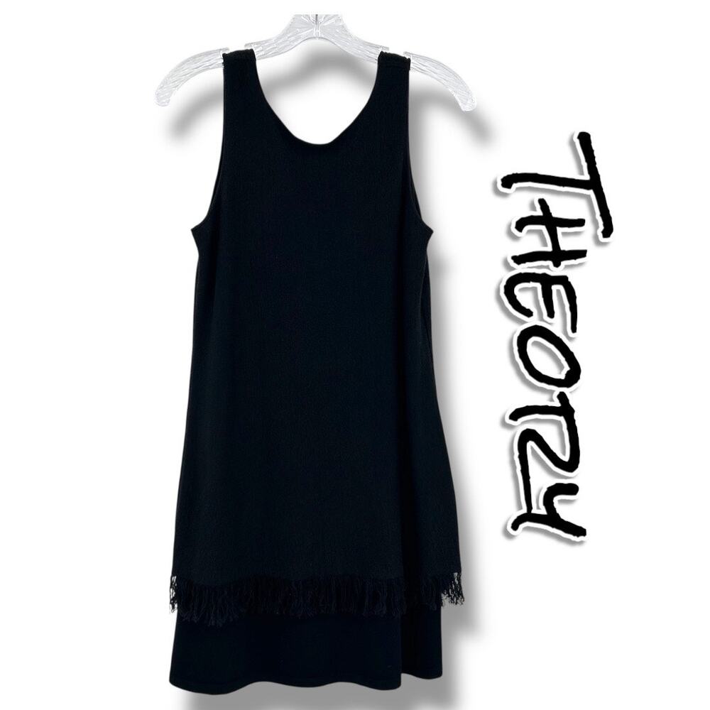 Theory Jurinzi Reverie Fringe Dress Black Linen Blend Fringe Womens Size P